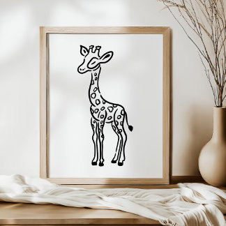 Poster Arte de Girafa com Linhas Desenhadas à Mão e Capri