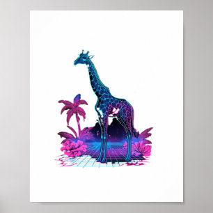 Poster Arte de Girafa Synthwave Vaporwave  