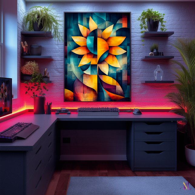 Poster Arte de Girassol Abstrato - Flor Geométrica em Ous (Criador carregado)