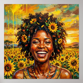 Poster Arte de Girassol de Mulher Africana, Arte de Pared