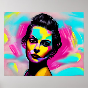 Poster Arte De Grafite De Mulher Fierce Colorida AI Gerad