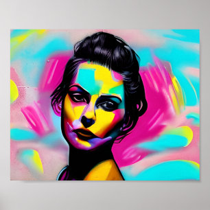 Poster Arte De Grafite De Mulher Fierce Colorida AI Gerad