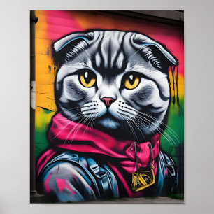 Poster Arte de grafite de um Gato Dourado Escocês