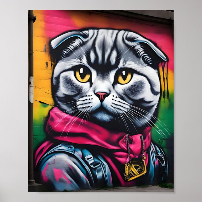 Poster Arte de grafite de um Gato Dourado Escocês (Frente)