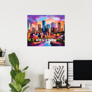 Poster Arte de Grafite do Horizonte de Houston