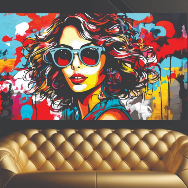 Poster Arte de Grafite Retro Garota (Retro Girl At)