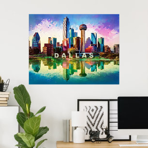 Poster Arte de Grafite Skyline Dallas Vibrant