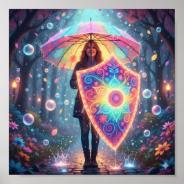 Poster Arte de Guarda-chuvas Whimsical - Tempestade de ch