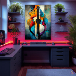 Poster Arte de Guitarra Abstrata - Design de Música Geomé