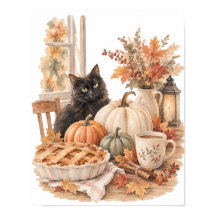 Arte de Halloween de Abóbora de Gato Preto Vintage