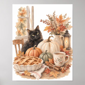 Poster Arte de Halloween de Abóbora de Gato Preto Vintage