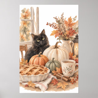 Poster Arte de Halloween de Abóbora de Gato Preto Vintage