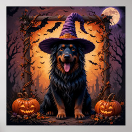 Poster Arte de Halloween de Cachorro Preto Fofo para Deco
