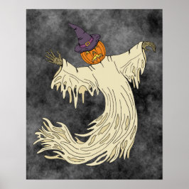Poster Arte de Halloween do Fantasma de Cabeça de Abóbora