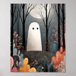 Poster Arte de Halloween em Aquarela de Fantasma Fofo Ass