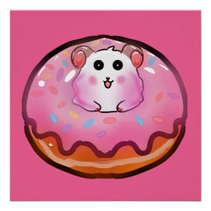 Póster Arte de hamster Kawaii fofo em Donut Rosa Glasado