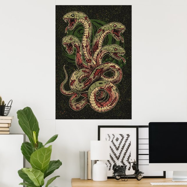 Poster Arte de Horror da Serpente Verde Mítica (Escritório em casa)