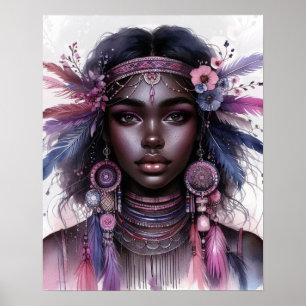 Poster Arte de IA Boho Girl Moda Boêmia