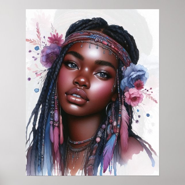 Poster Arte de IA Boho Girl Moda Boêmia (Frente)