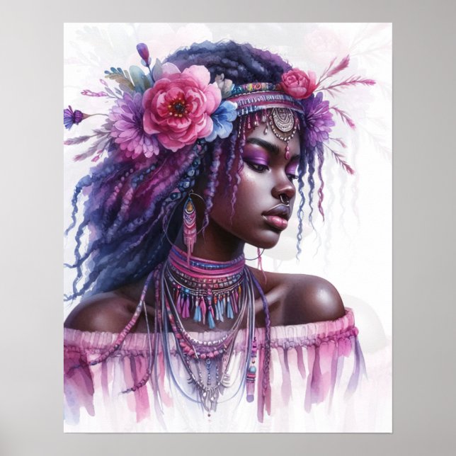 Poster Arte de IA Boho Girl Moda Boêmia (Frente)