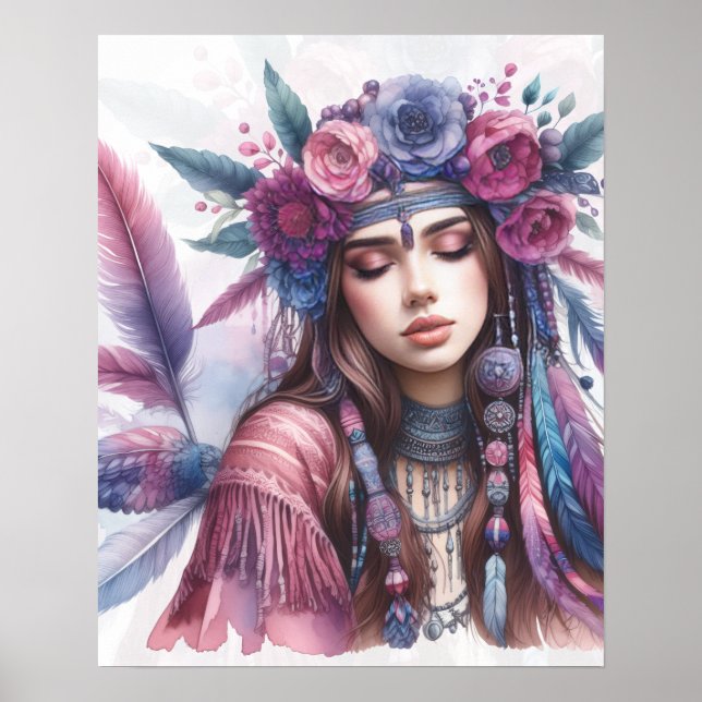 Poster Arte de IA Boho Girl Moda Boêmia (Frente)