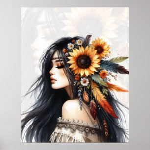 Poster Arte de IA Boho Girl Moda Boêmia