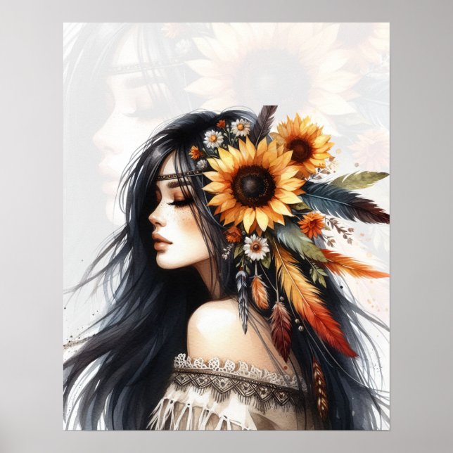 Poster Arte de IA Boho Girl Moda Boêmia (Frente)