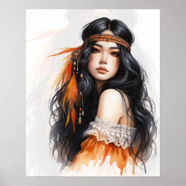 Poster Arte de IA Boho Girl Moda Boêmia (Frente)