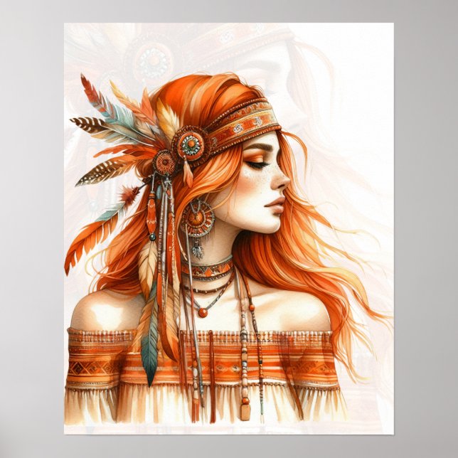 Poster Arte de IA Boho Girl Moda Boêmia (Frente)