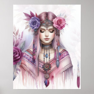 Poster Arte de IA Boho Girl Moda Boêmia