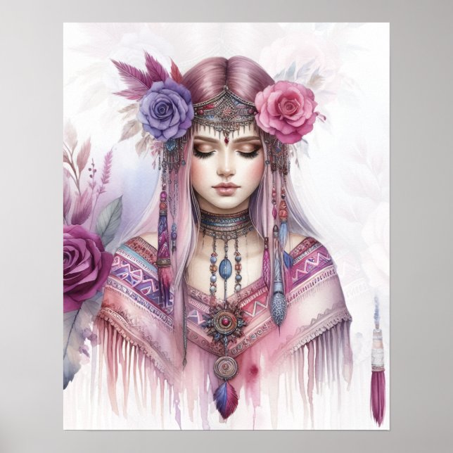 Poster Arte de IA Boho Girl Moda Boêmia (Frente)