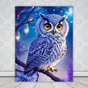 Poster Arte de IA de Coruja Mágica Azul Roxo Elegante em 