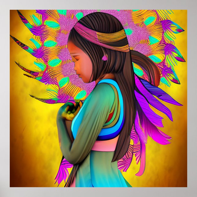 Poster Arte de IA de Menina Indígena Americana (Frente)