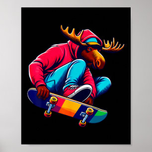 Poster Arte de Ilustração de Alce Skateboarding Funky Leg