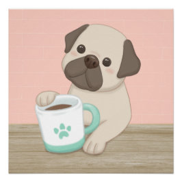 Póster Arte de Ilustração de Cachorro e Caneca