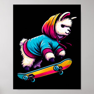 Poster Arte de Ilustração de Llama Skateboarding Funky Le