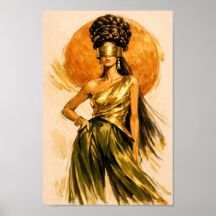 Poster Arte de Ilustração de Moda do Sol da Deusa Dourada