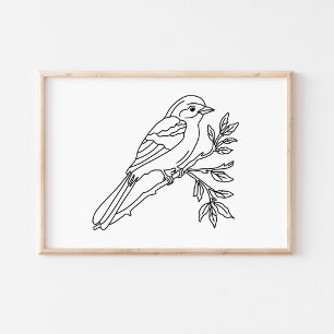 Poster Arte de Ilustração de Pássaro Desenhado à Mão