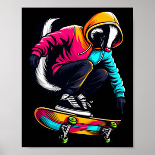 Poster Arte de Ilustração de Skate Cool Funky Skunk