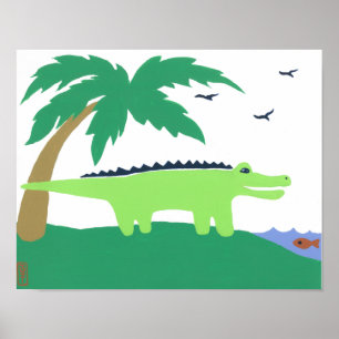 Poster Arte de Jacaré Tropical para Crianças, Olhar para