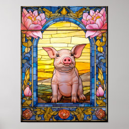 Poster Arte de janela floral em estilo de vitral de leitã