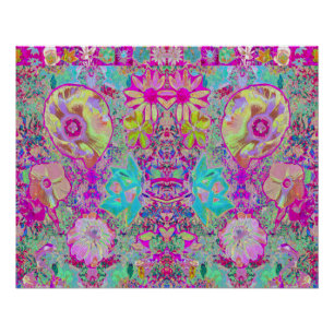Póster Arte de Jardim Abstrato Psicodélico Magenta e Aqua