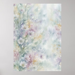 Poster Arte de Jardim de Flores Silvestres Pastel Etéreo