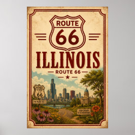 Poster Arte de Jardim Vintage Rota 66 Illinois Chicago