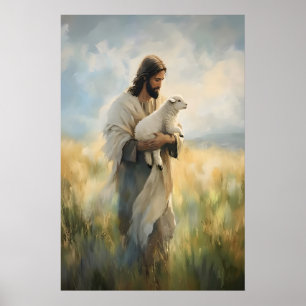 Poster Arte de Jesus e Cordeiro, Pastor Cristão