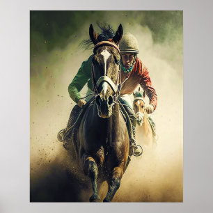 Poster Arte de Jockey com Corrida de Cavalo Retro Style