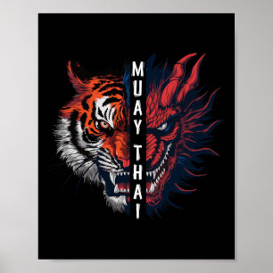 Poster Arte de Kickboxing Muay Thai Cabeça de Dragão e Ti