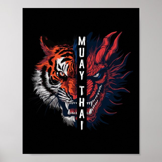 Poster Arte de Kickboxing Muay Thai Cabeça de Dragão e Ti (Frente)