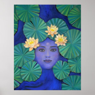 Poster Arte de Kuan Yin Buddha da lagoa de Lotus do