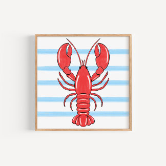 Poster Arte de Lagosta Mediterrânea Costeira Pintada à Mã